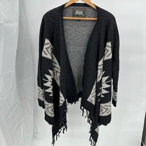 Roots Canada Lambswool Open Front Cardigan Size L/XL Southwestern Fringe